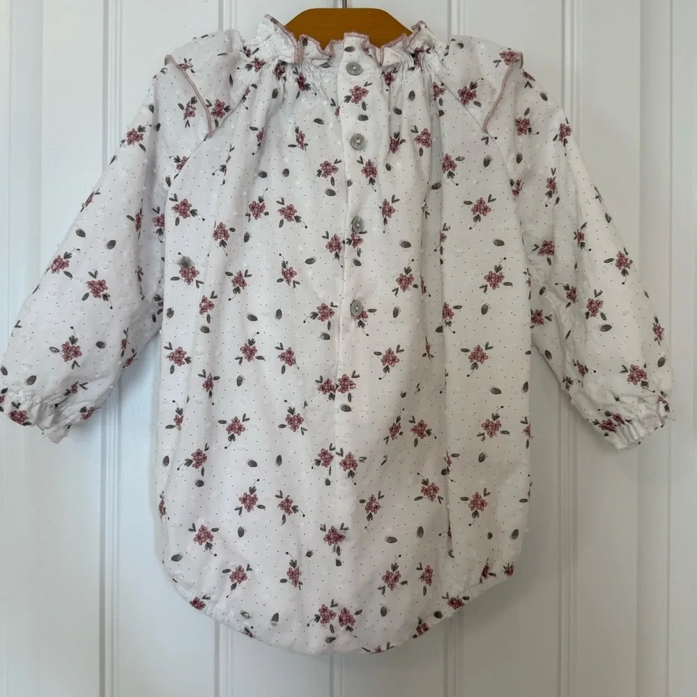 Martin Aranda Baby Girl Floral Bubble 12 Months White Ruffle Collar Romper